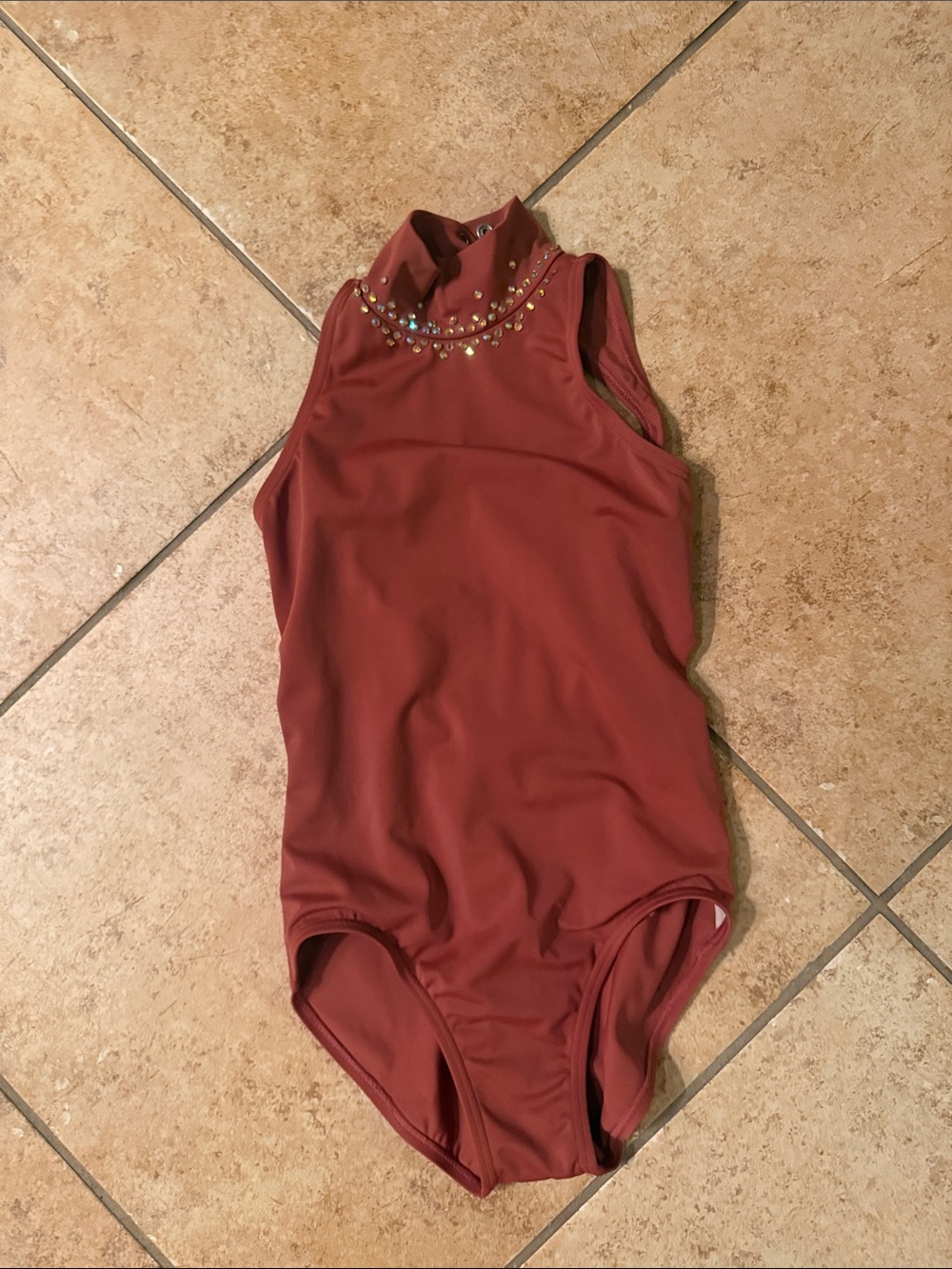 Girls' Rust Sleeveless Dance Leotard with Jewel Neck